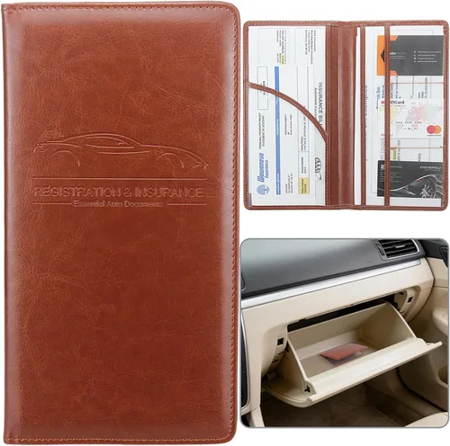 Vista 18 de Soporte para Registro y Seguro de Auto, Organizador de Guantera de Vehículo de Piel Sintética Premium - para Licencia de Conducir, Tarjetas y Negro