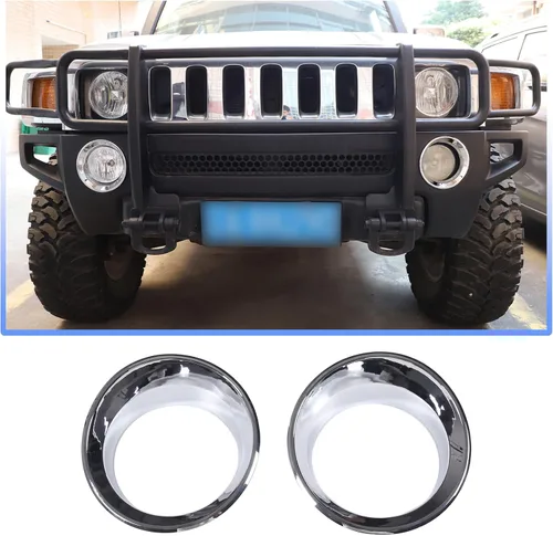 Vista 2 de Anillo de cubierta de lámpara antiniebla delantera para accesorios Hummer H3 2005-2009, protector de marco de lámpara antiniebla, parachoques
