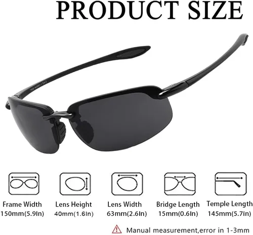 Vista 3 de WISTON Lentes de sol polarizados deportivos para hombres y mujeres, marco sin montura Tr90 para correr, pescar, béisbol, conducir, W8001