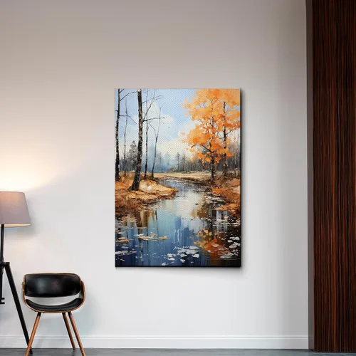 Vista 7 de Golden Tranquility, Captivating Forest Sunset, Canvas Print Embracing Autumn's Beauty with Blue Skies, Fall Trees, and Nature's Splendor, Canvas