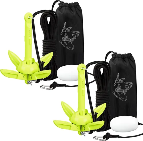 Vista 35 de Lounsweer Paquete de 2 anclajes de kayak marino de 1.5/3.5 libras, kit de anclaje plegable para barco, kayak, pesca, accesorios para botes pequeños