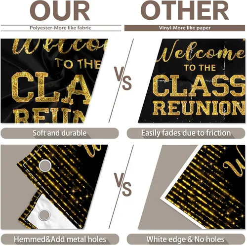 Vista 5 de Telón de fondo dorado de 96 x 60 pulgadas con texto en inglés "Welcome to the Class Reunion 20th 30th 40th Reunion Fotografía Fondo de Fiesta