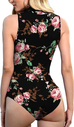 Vista 3 de LAOLASI Body de cuello alto y sin mangas para mujer, con cuello alto y corte entallado