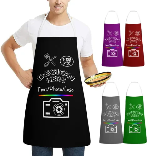 Vista 10 de Delantal personalizado para mujeres y hombres, haz tu propio nombre, foto personalizado, delantal de cocina de chef, 1-100 piezas delantales