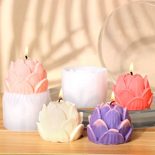 Vista 6 de Moldes de silicona para velas de loto y mini Buda con aguja de gancho para molde, etc. para decoración del hogar, velas perfumadas, fabricación de 2