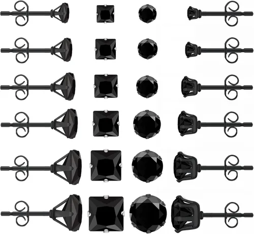 Vista 9 de Stud Earrings Set LUCKYPADS 12 Pairs Stud Earrings for Women Hypoallergenic Stainless Steel Stud Earrings Pack Men Earrings Stud with Cubic Zirconia