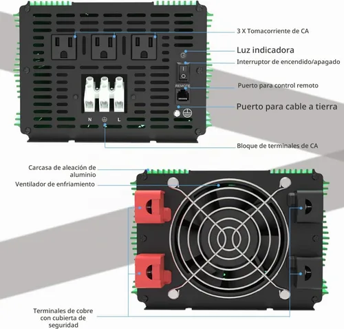 Vista 4 de EDECOA Inversor de corriente de onda sinusoidal pura de 3000 W 3000 vatios CC 12 V a 110 V 120 V AC inversor solar con 3 salidas y bloque