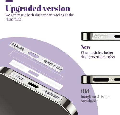 Vista 2 de 10 calcomanías a prueba de polvo para altavoz de iPhone, cubiertas adhesivas de malla antipolvo para iPhone 15/15 Plus/15 Pro/15 Pro Max, protector