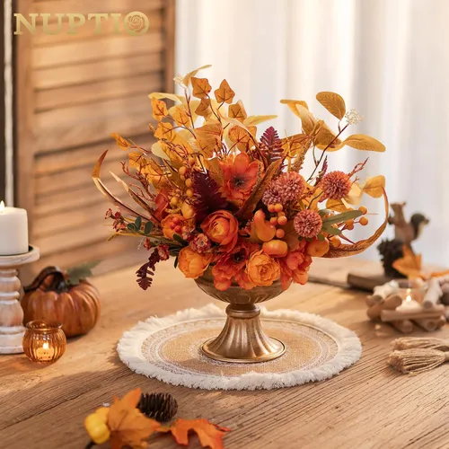 Vista 7 de NUPTIO Jarrones de oro envejecido para centros de mesa: 2 piezas de jarrones pequeños de compota para flores - Decoración de cuenco de pedestal