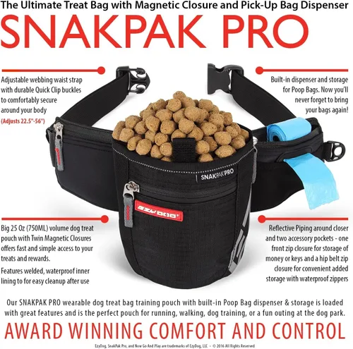 Vista 4 de EzyDog SnakPak Pro - Bolsa de entrenamiento impermeable para perros con cierre magnético, dispensador de bolsa de recogida y cinturón