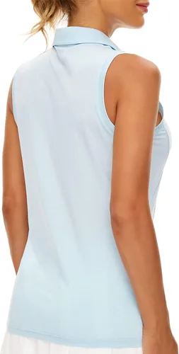 Vista 4 de Casei Polo de golf sin mangas para mujer, UPF 50+, de secado rápido, con cuello