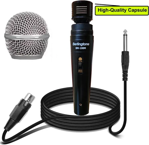 Vista 2 de Micrófono vocal dinámico, carcasa de metal, micrófono para cantar, hablar, con cable, cabina XLR de 25 pies, cardioide, con interruptor