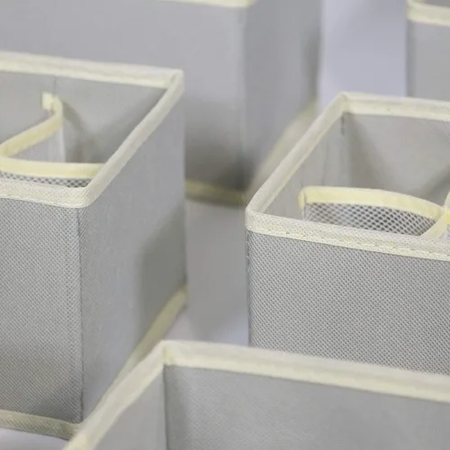 Vista 4 de Juego de 12 cajones plegables divisores de tela, caja de almacenamiento de armario, cómoda, cubo, contenedores de tela para ropa interior, Gris