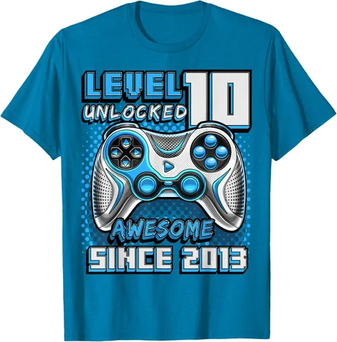 Vista 6 de Level 10 Unlocked Awesome 2013 Video Game 10th Birthday Boy T-Shirt, Negro