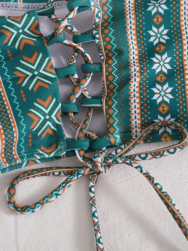 Vista 3 de Floerns Traje de baño bohemio de dos piezas de cintura alta para mujer