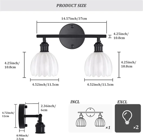 Vista 98 de Shenmoyl Lámparas de baño, lámpara de pared de 2 luces para tocador sobre espejo con pantalla de vidrio tulipán blanco para dormitorio, sala