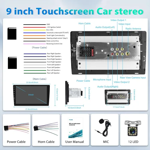 Vista 9 de Radio estéreo de coche de 9 pulgadas con Apple Carplay inalámbrico y Android Auto, 1 DIN Bluetooth receptor de audio para coche pantalla táctil