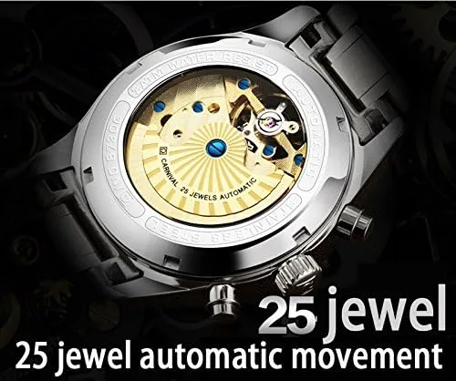 Vista 2 de CARNIVAL Relojes automáticos impermeables automáticos de oro completo de zafiro con calendario multifunción para hombre tourbillon
