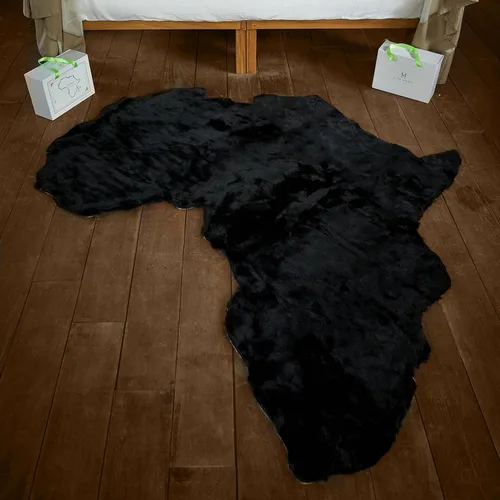 Vista 7 de Lith Home - Decoración africana para el hogar, alfombra de piel sintética de conejo, regalo impactante, felpa suave y lujosa, suelo de sala y Negro