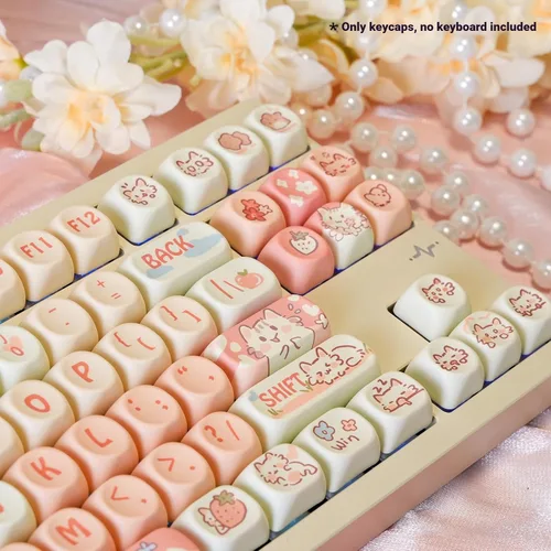 Vista 5 de SEUNKWANG EWEADN Cute Cat Theme PBT & PC Keycaps, 132 Keys MOA Profile Custom Keycap Set, Aesthetic Pink Keycaps for Mechanical Keyboard Compatible