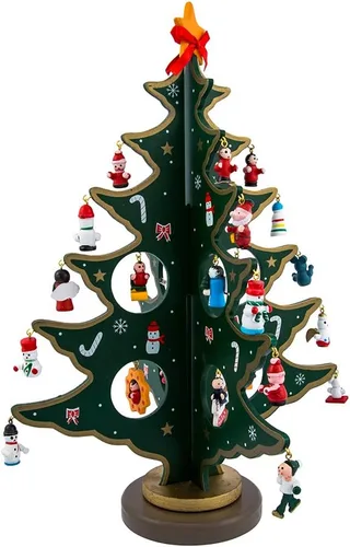 Vista 4 de Árbol de madera de 11.75 pulgadas con adornos de madera en miniatura de Kurt Adler, 25 piezas