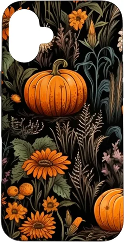 Vista 22 de iPhone 16 Autumn Flower Fall Halloween Spooky Pumpkin Floral Themed Case