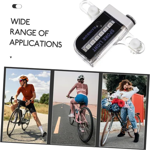 Vista 5 de Luz LED para rueda de bicicleta, tapa de válvula de rueda de fuego de doble cara, decoración de radios de bicicleta, luz de alambre multicolor