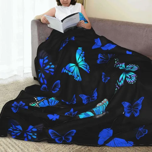 Vista 5 de Manta suave y cálida de mariposa azul, manta de cama ligera de franela de forro polar, regalo para niñas, niños, hombres y mujeres, silla, sofá, 50