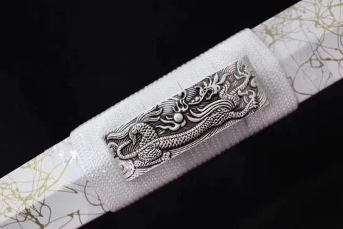 Vista 9 de Espada china, Han jian (hoja de acero al carbono medio, aleación, vaina blanca) longitud 41 pulgadas
