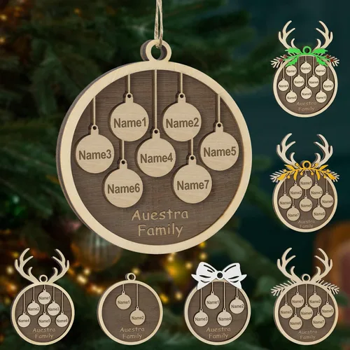 Vista 25 de Adornos de Navidad personalizados, familia de 1 nombre, adornos de Navidad de madera personalizados, decoración personalizada, decoración de árbol