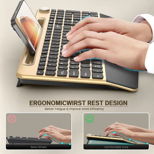 Vista 3 de JOYACCESS Combo de teclado y ratón inalámbricos, teclado inalámbrico de tamaño completo de 2.4 GHz con cómodo reposamuñecas, rueda de volumen