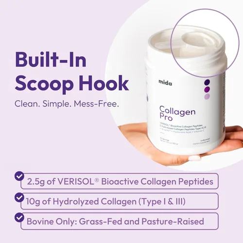 Vista 3 de VERISOL® Péptidos de colágeno hidrolizados tipo I y III con vitamina C, ácido hialurónico, biotina, Q-ACTIN® Proteína en polvo sin sabor para piel
