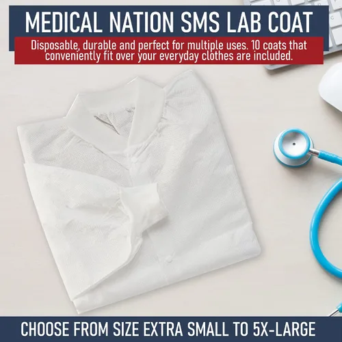 Vista 4 de Medical Nation Abrigos de laboratorio desechables blancos