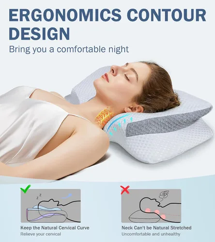 Vista 4 de Almohada cervical para el cuello para aliviar el dolor, almohada ergonómica de apoyo para el cuello, almohadas de espuma viscoelástica, almohada