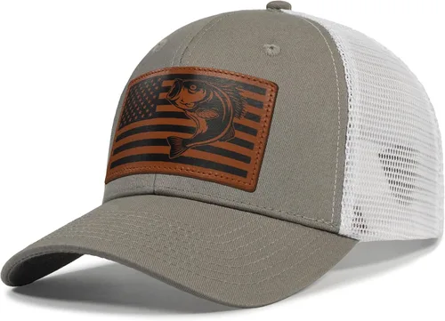 Vista 12 de Regalos de pesca para hombres y mujeres, sombrero único de camionero con bandera de pescador para pescador, el mejor regalo, negro/gris