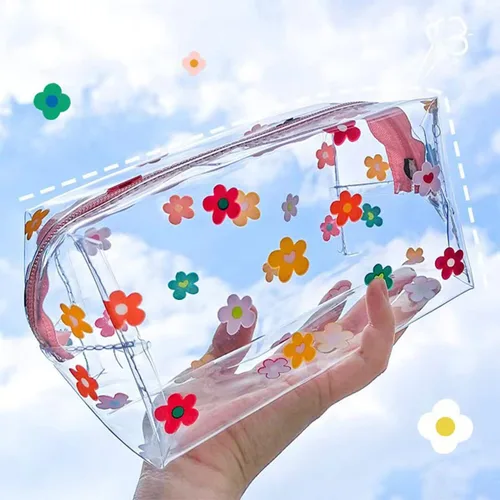 Vista 3 de Bonita bolsa de maquillaje de aguacate, transparente, impermeable, almacenamiento de artículos de tocador de gran capacidad