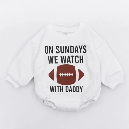 Vista 3 de Stafaz On Sundays We Watch Football with Daddy - Mameluco de manga larga para niñas, mameluco de burbujas