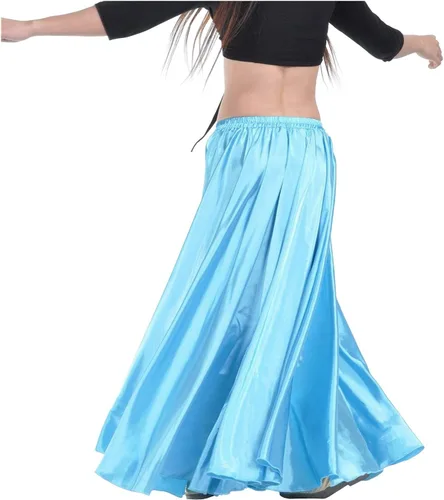 Vista 30 de Indian Trendy Falda de satén para mujer, de círculo completo, para danza del vientre tribal, con movimiento de Halloween Negro