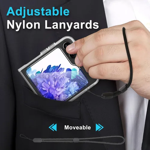 Vista 7 de Janmitta Funda para Samsung Galaxy Z Flip5 con protector de pantalla trasera + cordón para la muñeca, delgada, transparente, resistente, rígidas