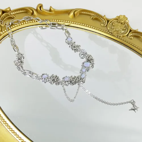 Vista 10 de Y2k - Collar irregular con dije de estrella, piedra de luna, diseño de cadena de moda, joyería de plata picante para mujer