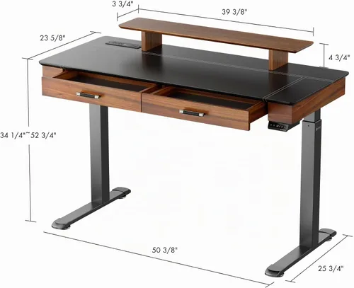 Vista 3 de EUREKA ERGONOMIC Escritorio eléctrico ajustable de cuero, escritorio ejecutivo de pie de 55 pulgadas de altura con cajones, estación de trabajo