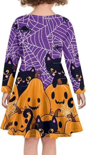 Vista 5 de Vestido para niñas pequeñas, vestido de Halloween para fiesta, cosplay, disfraces de manga larga, línea A, vestido de patinadora para otoño