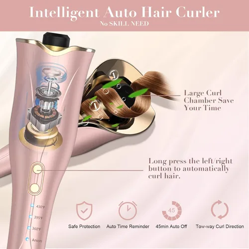 Vista 2 de Rizador automático, rizador inteligente antienredos de 1 pulgada con apagado automático, rizador de pelo automático con 3 temperaturas de hasta 430