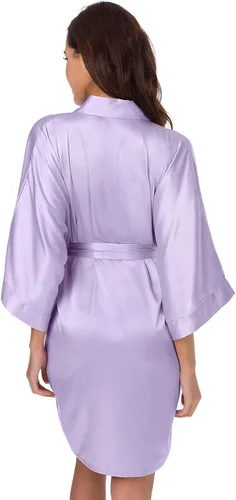 Vista 2 de SIORO - Albornoz de satén para mujer, sedoso kimono, para novia, damas de honor, boda, fiesta, salón, corto, XS-XXL