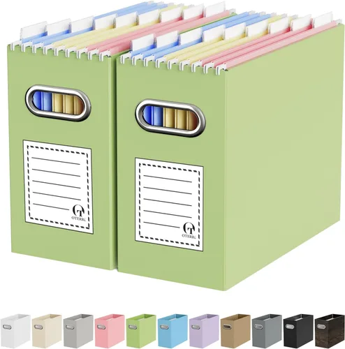 Vista 25 de Oterri Caja Organizadora de Archivos de Cartón para Carpetas Colgantes Tamaño Carta, Caja de Archivos para Escritorio de Computadora, Archivador