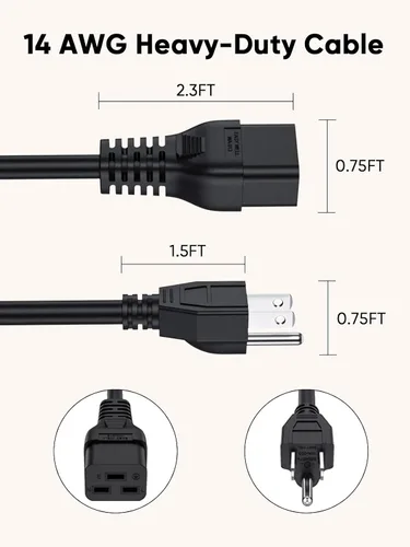 Vista 4 de CableCreation Cable de alimentación resistente de 6 pies 14 AWG NEMA 5-15P