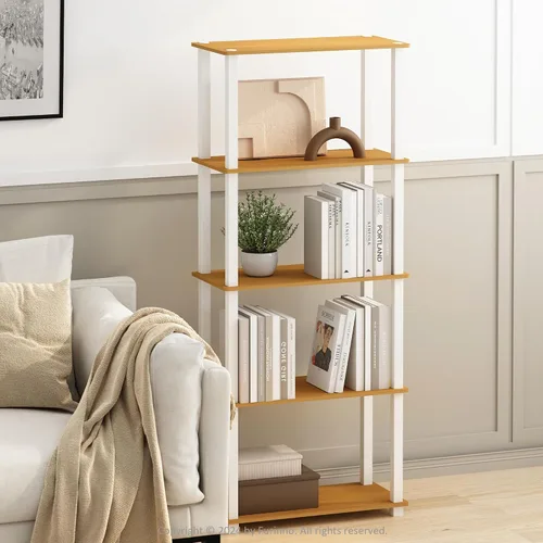 Vista 117 de Furinno Turn-N-Tube - Estantes de almacenamiento, estante para libros de 3 niveles, estante esquinero, estantes abiertos sin herramientas