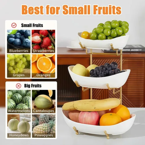 Vista 22 de Cesta de fruta de 3 niveles, frutero de cerámica para encimera de Negro