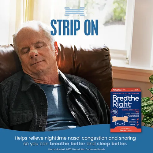 Vista 7 de Breathe Right Tiras nasales, extra fuerza, tiras nasales bronceadas, ayudan a detener los ronquidos, solución para ronquidos sin medicamentos