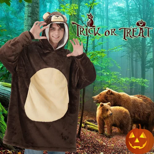 Vista 4 de Lovemonster Unisex Animal Cosplay Animal Pajamas Cozy Flannel Sherpa Pullover Adult Christmas Halloween Costume